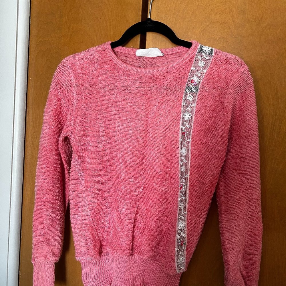 Vintage 70s 80s Pink Beansprout Knit Lightweight Sweater